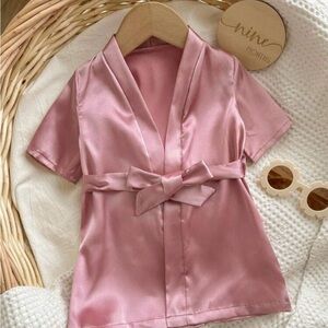 Infant baby Silky Pink Short-Sleeve Robe with Waist Tie